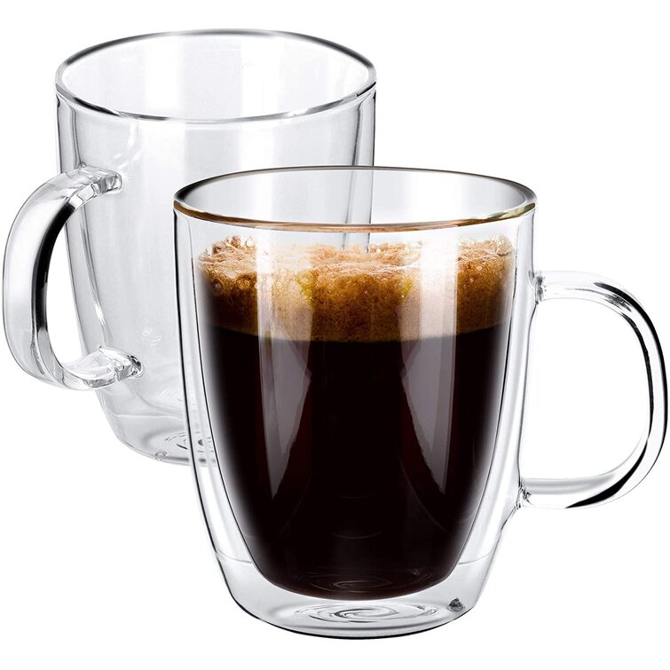 Zwissliv Glass Coffee Mugs 12 Oz 350 Ml Set Of 2 Double Wall Clear Coffee Cappuccino Cups